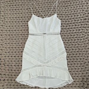 Selfie Leslie White Lace-Trim High-Low Spaghetti Strap Dress